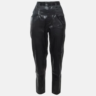Pre-owned Isabel Marant Black Silk Coated High Waisted Trousers M