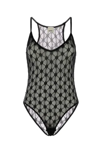 ISABEL MARANT BLACK STRETCH LACE MILDY BODYSUIT