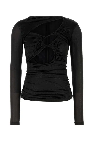 ISABEL MARANT BLACK STRETCH SILK BLEND ROSE TOP