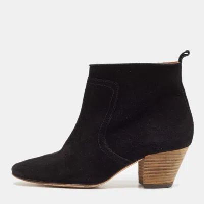Pre-owned Isabel Marant Black Suede Dicker Ankle Length Boots Size 37