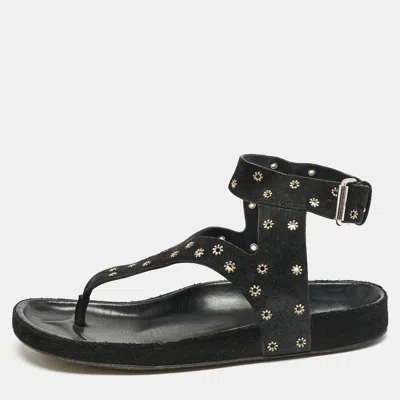 Isabel Marant Black Suede Elwina Ankle Strap Flat Sandals
