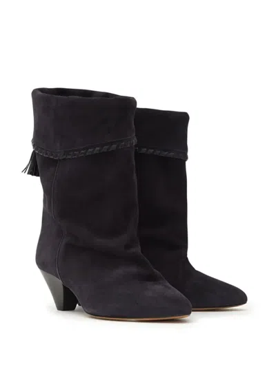 Isabel Marant Black Suede Pointed Toe Boots In Multi