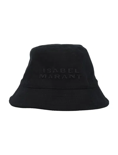ISABEL MARANT BLACK TONAL LOGO BUCKET HAT