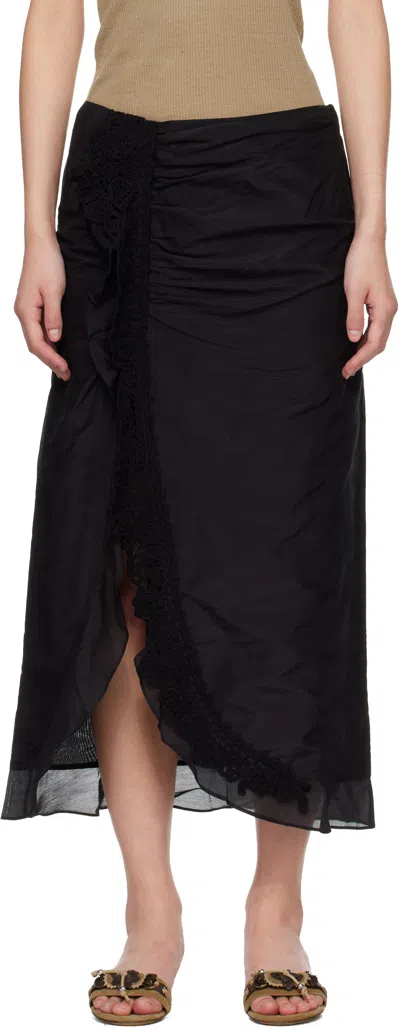 Isabel Marant Black Velina Crochet Cotton Silk Midi Skirt