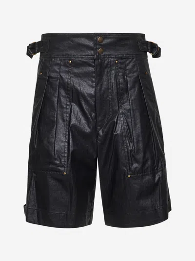 ISABEL MARANT BLACK WAXED LINEN BLEND FELIZE SHORTS
