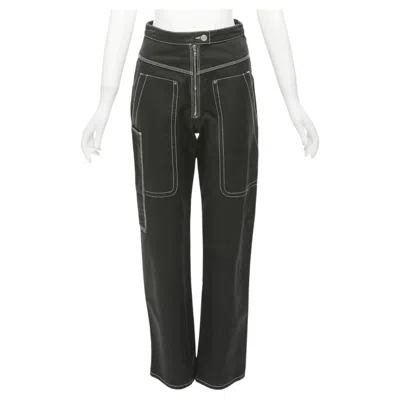 Pre-owned Isabel Marant Black White Cotton Topstitch Pocketed Carpenter Pants Fr36 S