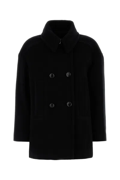 ISABEL MARANT ISABEL MARANT BLACK WOOL BLEND FIBY COAT