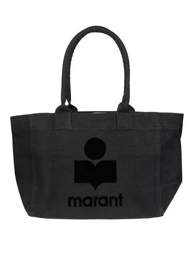 Isabel Marant Black Yenky Zippedgz Textured Logo Cotton Tote Bag In Grey