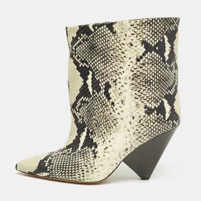 Pre-owned Isabel Marant Black/beige Snakeskin Embossed Leather Miyako Ankle Boots Size 37