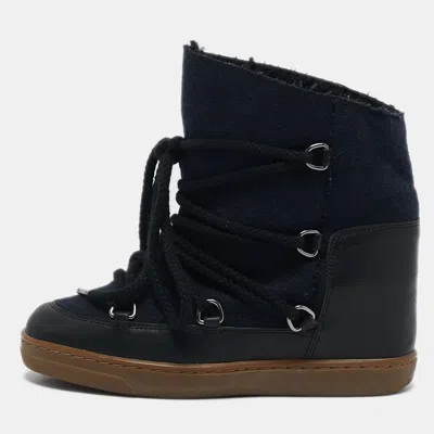 Pre-owned Isabel Marant Black/blue Leather And Wool Nowles Ankle Boots Size 36
