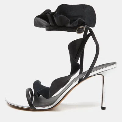 Pre-owned Isabel Marant Black/silver Leather Aseta Ankle Strap Sandals Size 39