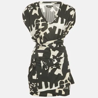 Pre-owned Isabel Marant Black/white Printed Jersey Drape Style Mini Dress L