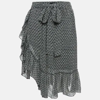 Isabel Marant Black/white Printed Silk Ruffled Short Skirt