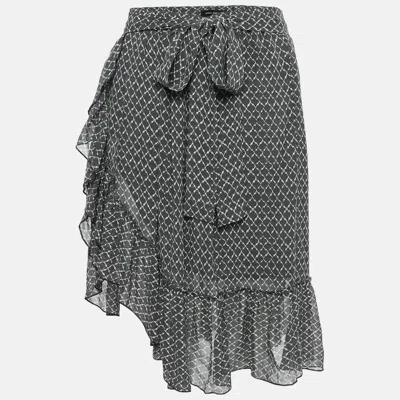 Pre-owned Isabel Marant Black/white Printed Silk Ruffled Short Skirt S