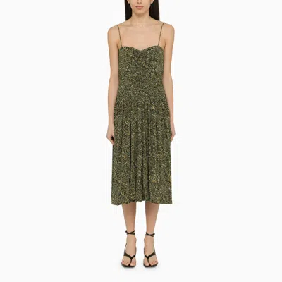 ISABEL MARANT ISABEL MARANT | BLACK/YELLOW VISCOSE PATTERNED MIDI DRESS