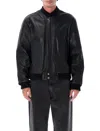 Isabel Marant Ribbed Leather Bomber Jacket In Black