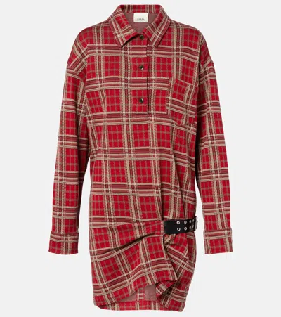 Isabel Marant Blandia Belted Plaid Cotton Shirt Dress In Animal Print