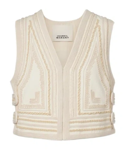 Isabel Marant Blerina Embroidered Cotton Vest In Brown