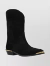 Isabel Marant Block Heel Suede Boot With Gold Trim In Black
