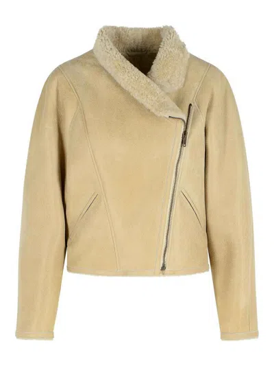 Isabel Marant Blondine Shearling Ecru Jacket In Brown