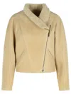 Isabel Marant Shearling Collar Jacket Side Pockets In Sand