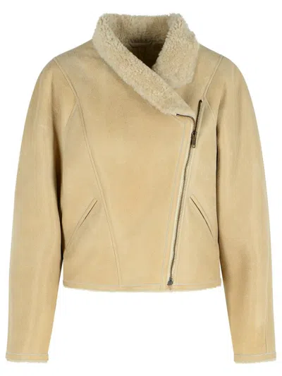 Isabel Marant Shearling Collar Jacket Side Pockets In Brown