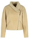 Isabel Marant Shearling Collar Jacket Side Pockets In Neutral