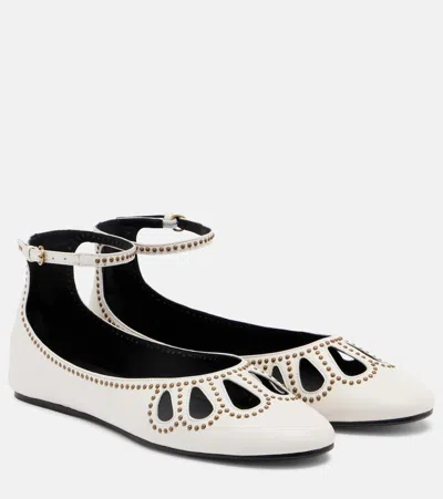 Isabel Marant Bloris Studded Cutout Leather Ballet Flats In White