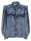 Isabel Marant Ruffled Neckline Lyocell Shirt With Gathered Cuffs In Blue