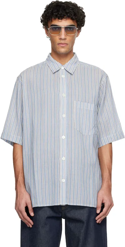 Isabel Marant Labilio Striped Short Sleeve Pocket Shirt In Blue