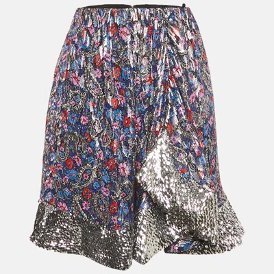 Isabel Marant Blue Sequin Hem Brocade Mini Skirt In Multi