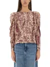 Isabel Marant Zarga Pleated Printed Silk Shirt In Multicolour