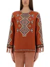 Isabel Marant Silk Blouse Embroidered Geometric Pattern In Multicolour