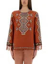 Isabel Marant Silk Blouse Embroidered Geometric Pattern In Multicolour