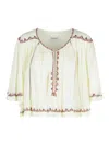Isabel Marant Felicity Embroidered Draped-sleeve Blouse In Beige