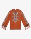 Isabel Marant Silk Blouse Embroidered Geometric Pattern In Orange