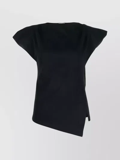 Isabel Marant Boat Neck Cap Sleeve Top With Shoulder Pads In ブラック