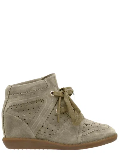 Isabel Marant Bobby Cow Leather Hidden Wedge Sneakers In Green