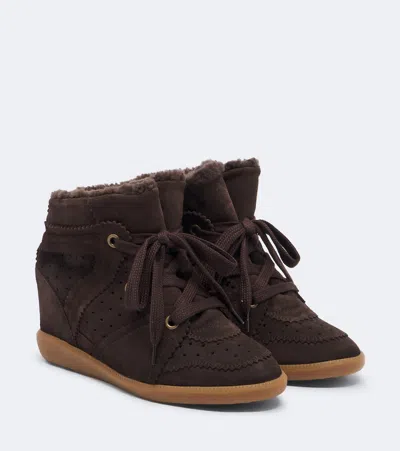 Isabel Marant Bobby Shearling-lined Suede Wedge Sneakers In Brown