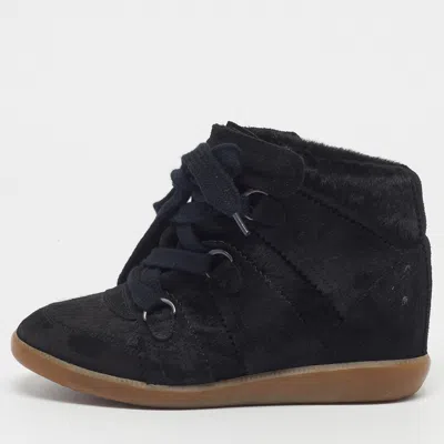 Pre-owned Isabel Marant Bobby Size 37 Black Calf Hair And Suede Wedge Sneakers