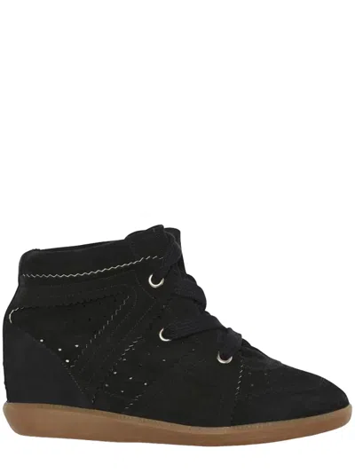 Isabel Marant Bobby Suede Wedge Sneakers In Black