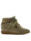 Isabel Marant Bobby Perforated Suede Wedge Sneakers In Green