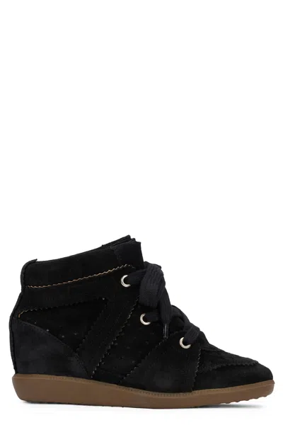 Isabel Marant Bobby Wedge Sneakers Suede Perforated Design In Black