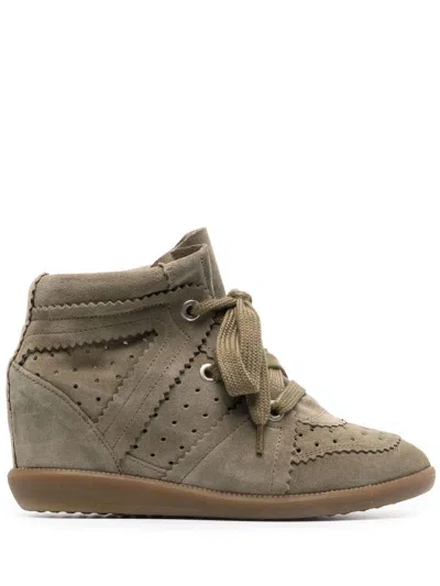 Isabel Marant Bobby Suede Wedge Sneakers In Neutral