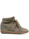 Isabel Marant Bobby Perforated Suede Wedge Sneakers In Gray