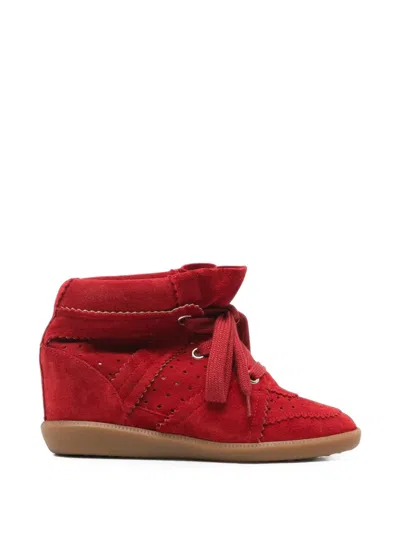 Isabel Marant Bobby Suede Wedge Sneakers In Red