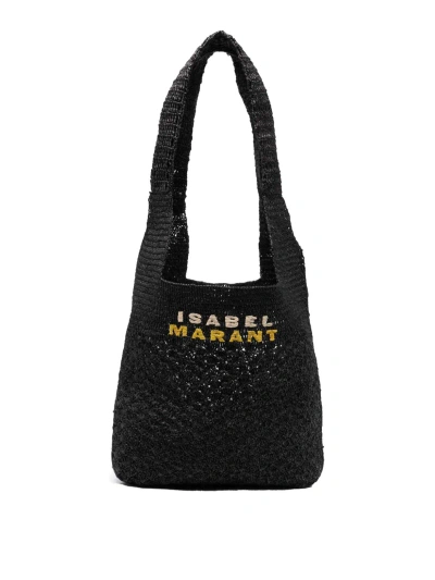 Isabel Marant Raffia Bag Black Embroidered Durable