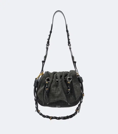 Isabel Marant Bolton Small Croc-effect Suede Shoulder Bag In Black