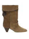 Isabel Marant Dalby Draped Suede Ankle Boots With Pointed Toe And Cone Heel In Brown