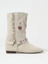 Isabel Marant Siani Fringed Embroidered Suede Ankle Boots In Weiss